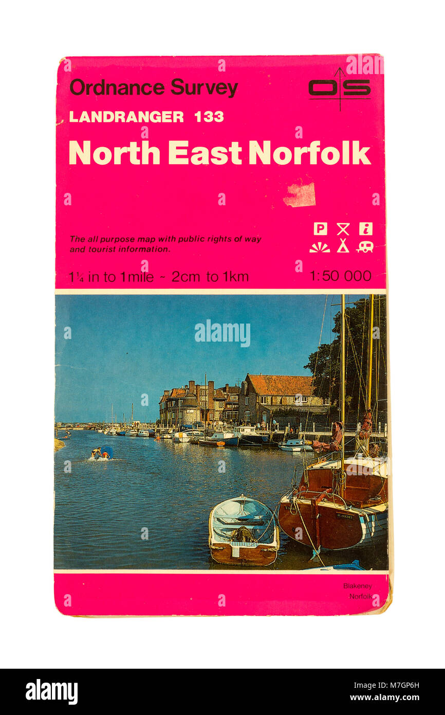 1985 Carte de l'Ordnance Survey pour North East Norfolk. Banque D'Images