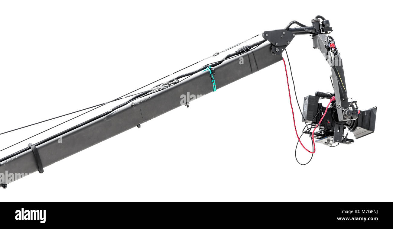 Grue caméra télescopique pour la production de film et télévision isolé sur fond blanc. Télescopes de la grue. Banque D'Images
