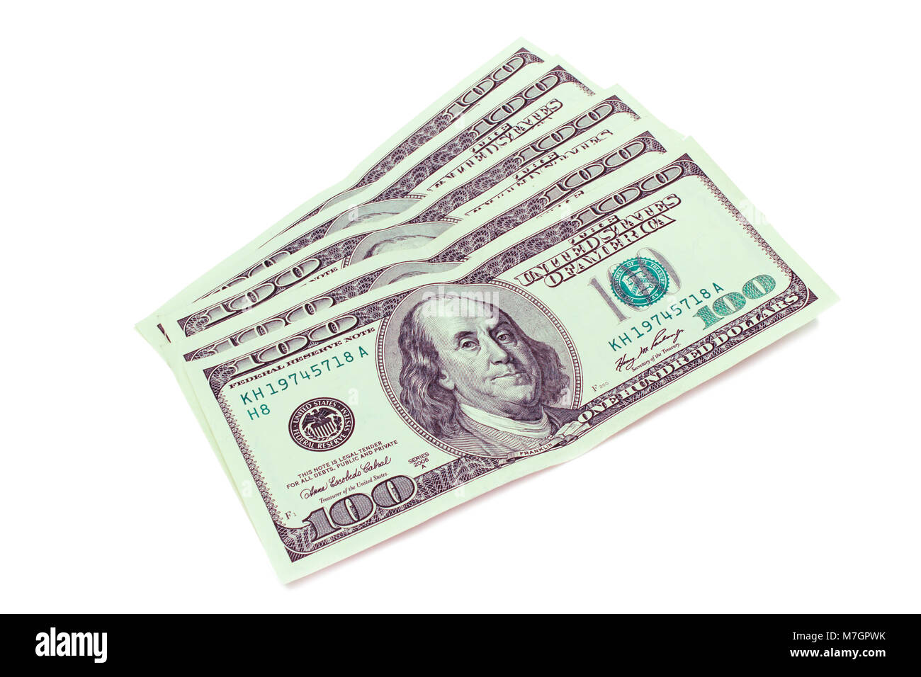 Cinq cents dollars isolé sur fond blanc. Banque D'Images Cinq cents dollars isolé sur fond blanc. Banque D'Images