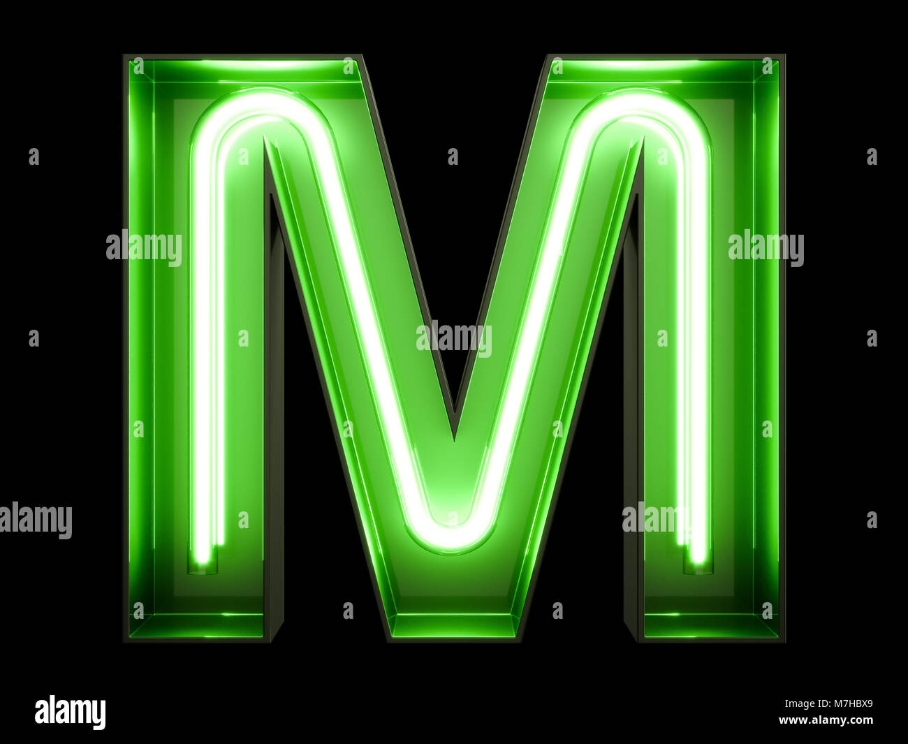 Feu vert au néon de caractères alphabet M font. Tube neon glow lettres  effet sur fond noir. Le rendu 3D Photo Stock - Alamy