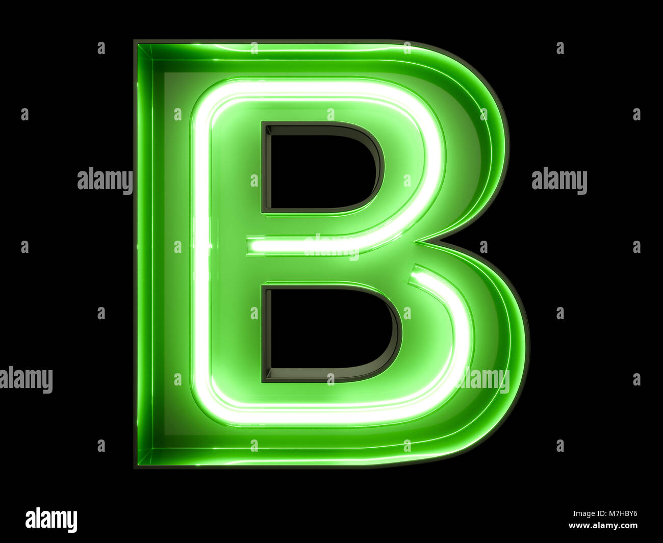 Feu vert au néon de caractères alphabet B font. Tube neon glow lettres  effet sur fond noir. Le rendu 3D Photo Stock - Alamy