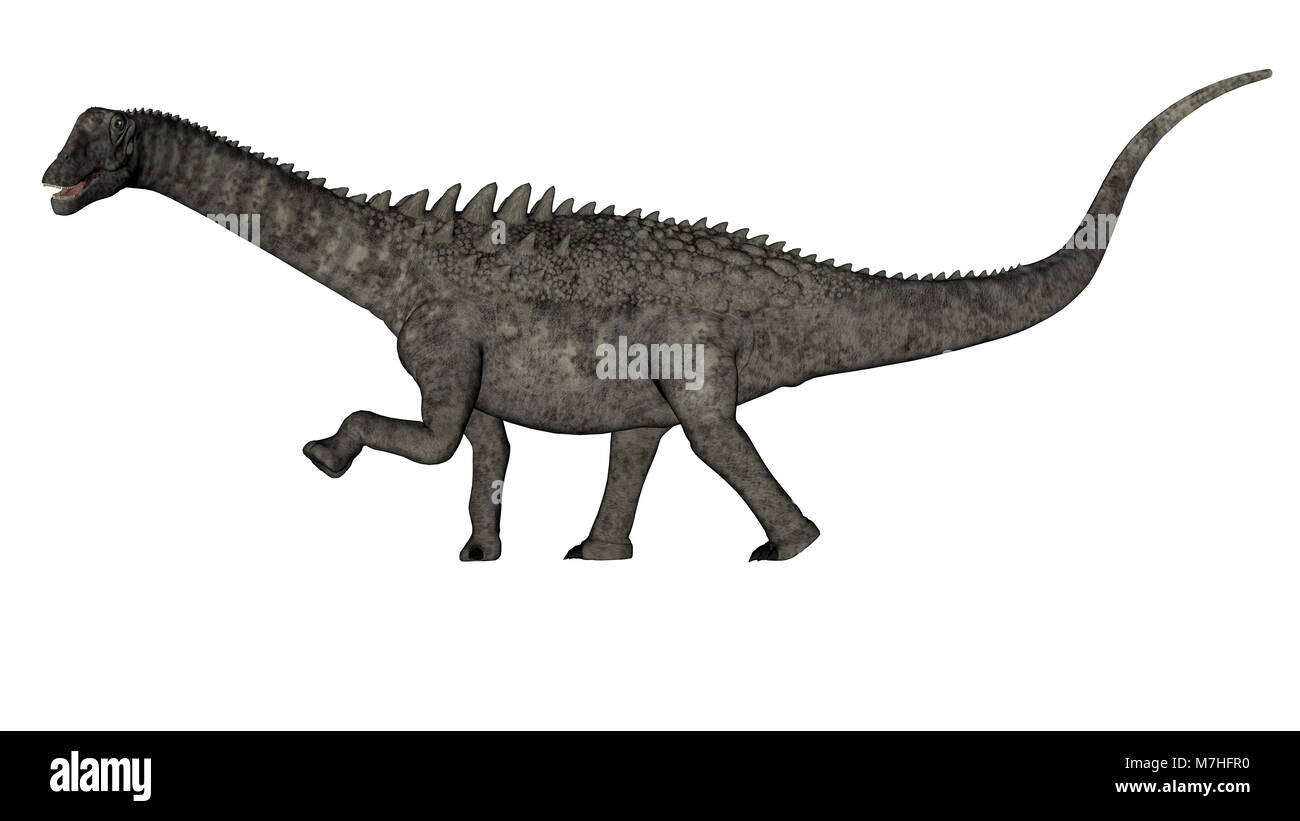 Dinosaure Ampelosaurus, marche arrière-plan blanc. Banque D'Images