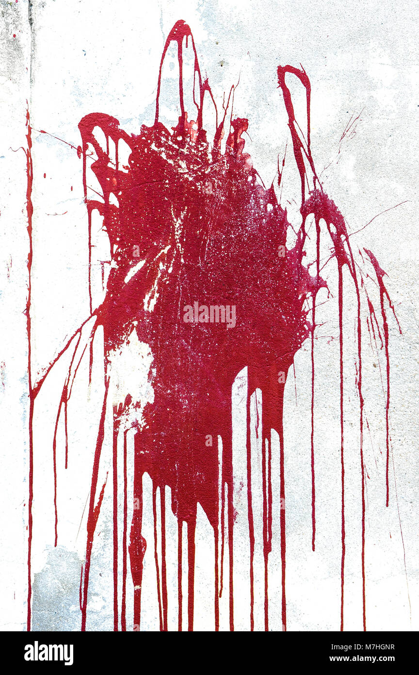 Grunge mur blanc avec de la peinture rouge splash Banque D'Images