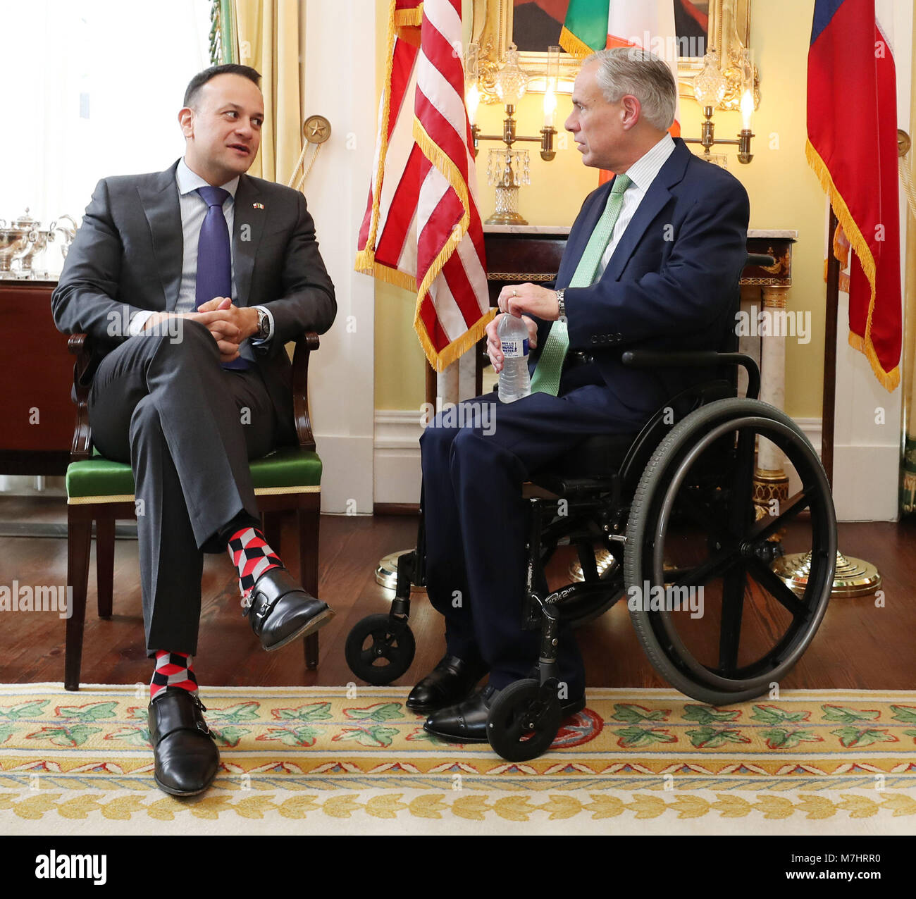 Taoiseach Leo Varadkar rencontre gouverneur du Texas, Greg Abbott à l'Hôtel des Gouverneurs à Austin au début de sa visite d'une semaine pour les États-Unis d'Amérique. Banque D'Images