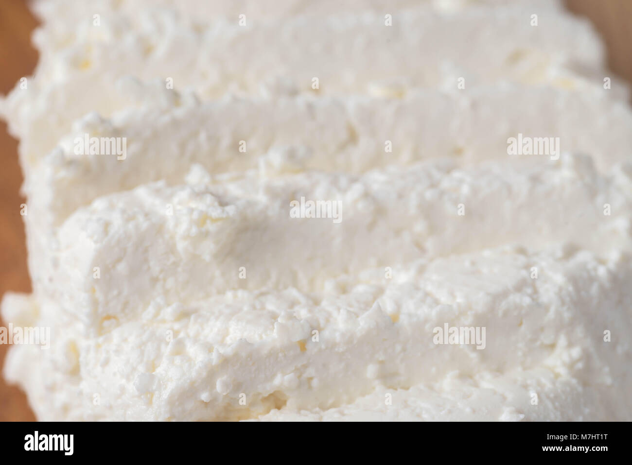 Tranches de fromage blanc frais macro Banque D'Images