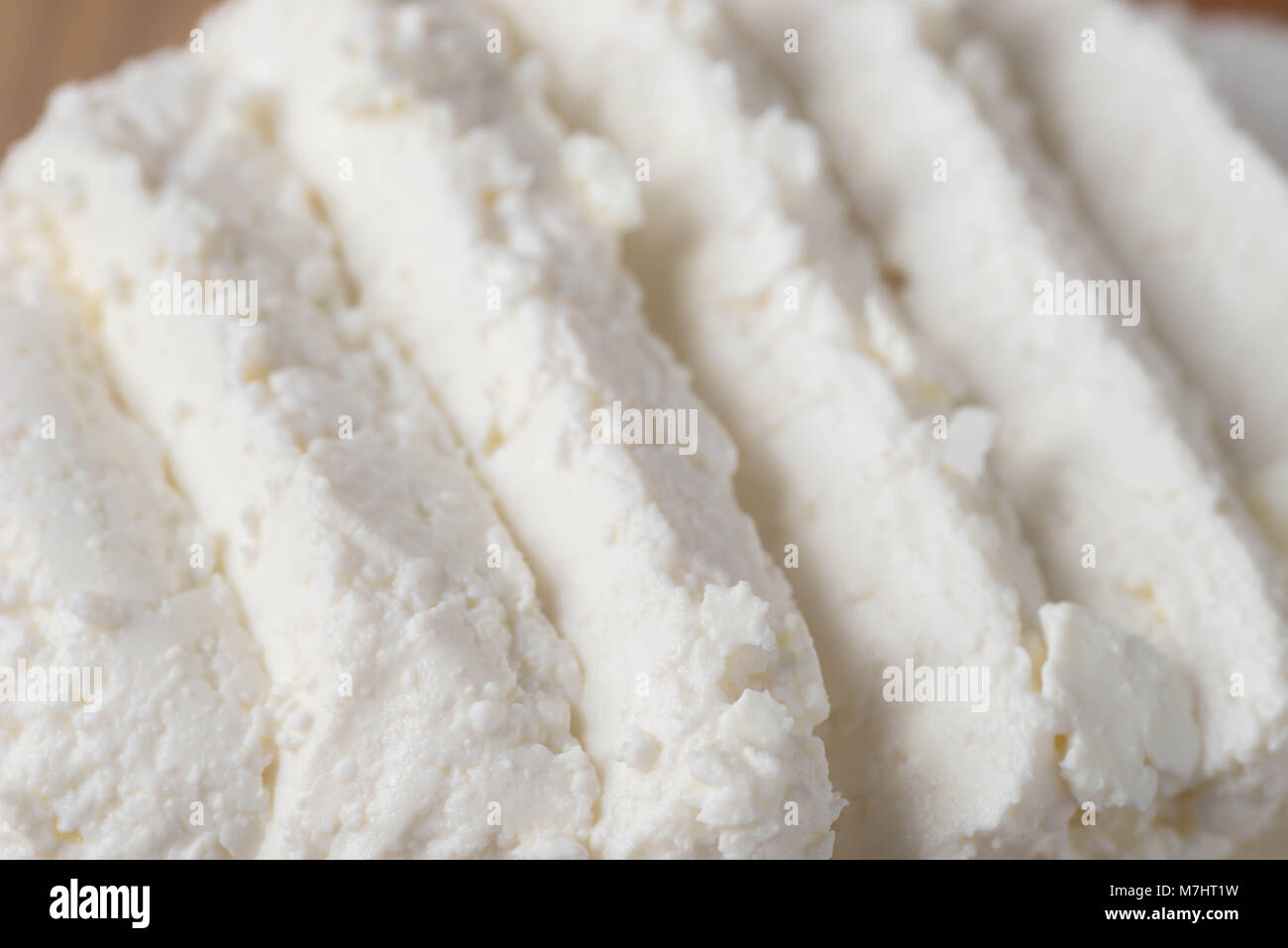 Tranches de fromage blanc frais macro Banque D'Images