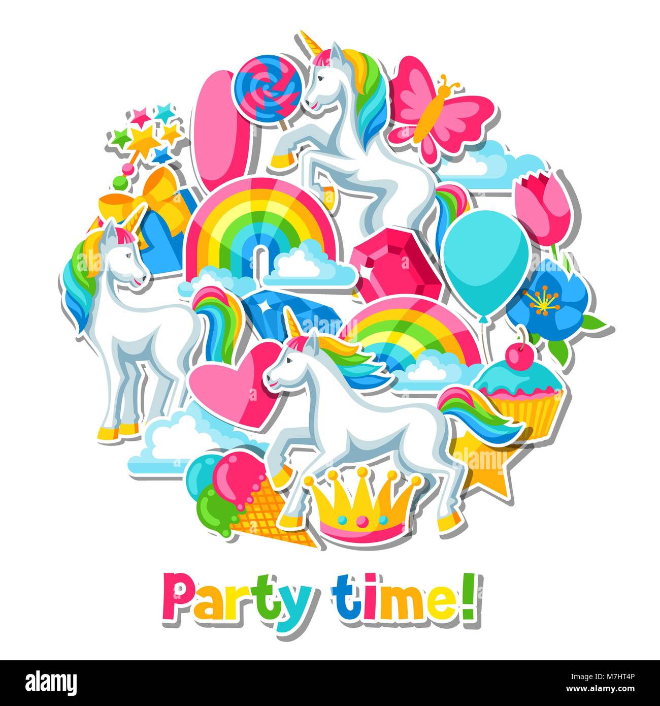 Party Time. Avec carte et points fantaisie unicorn Illustration de Vecteur