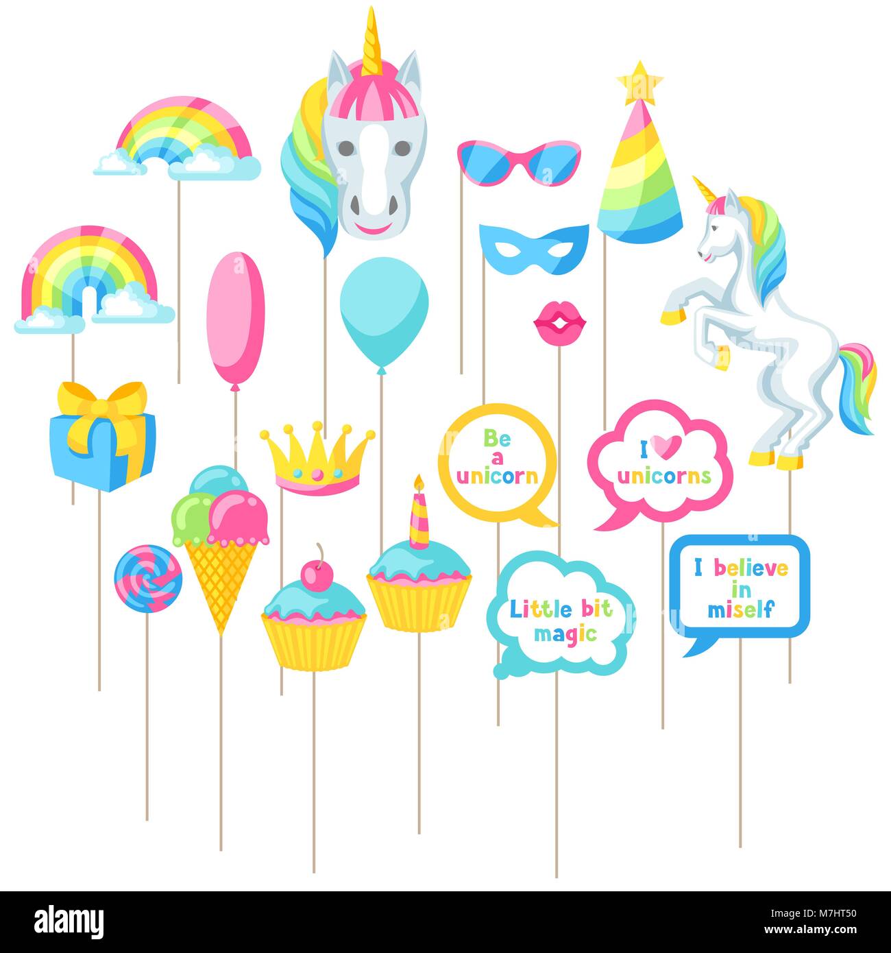 Joyeux anniversaire photo booth props. Articles de fantaisie et d'objets pour le festival et le travail Illustration de Vecteur