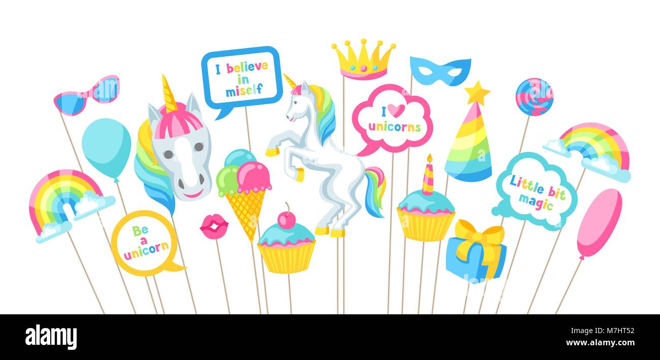Joyeux anniversaire photo booth props. Articles de fantaisie et d'objets pour le festival et le travail Illustration de Vecteur