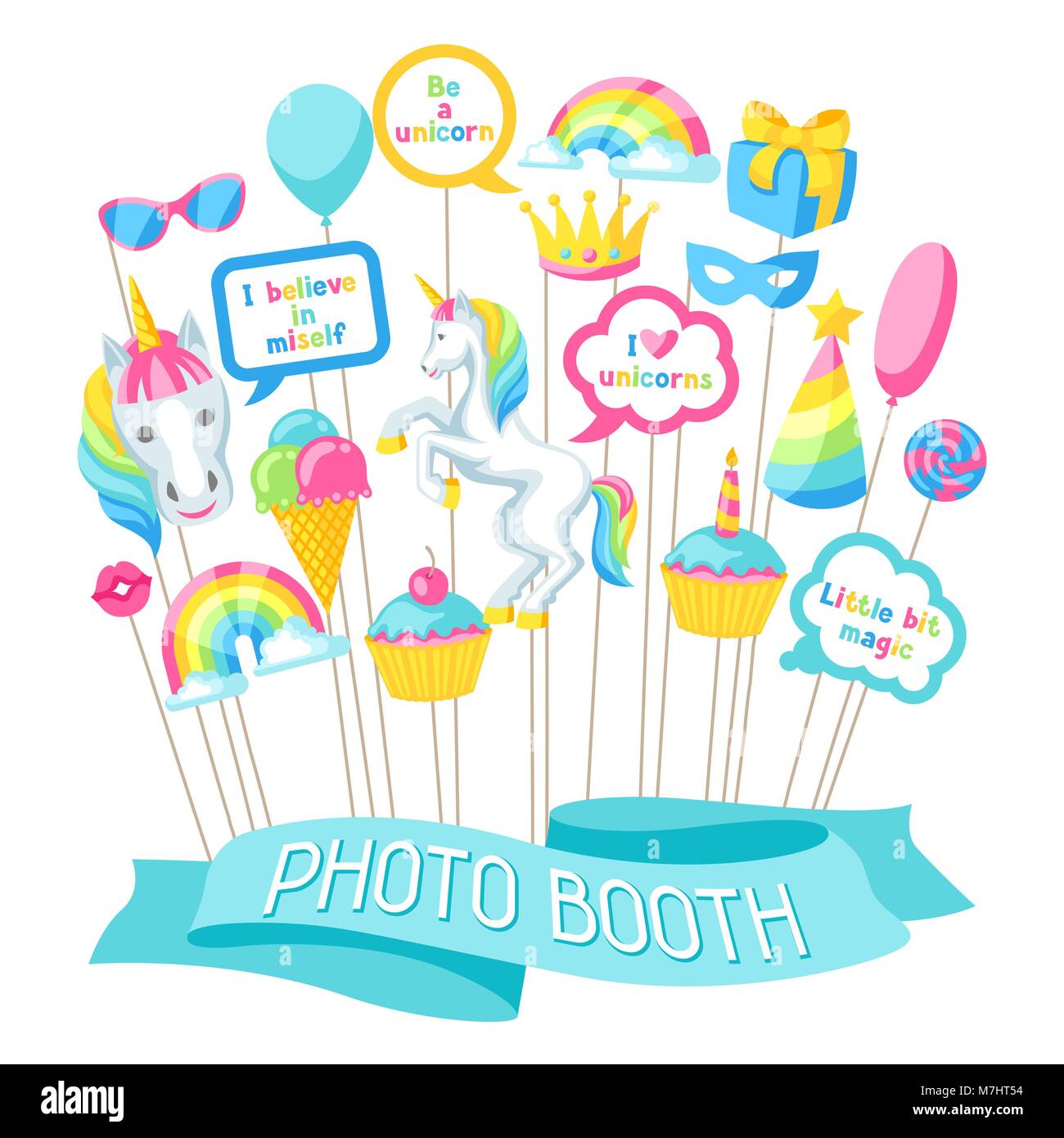 Joyeux anniversaire photo booth props. Articles de fantaisie et d'objets pour le festival et le travail Illustration de Vecteur