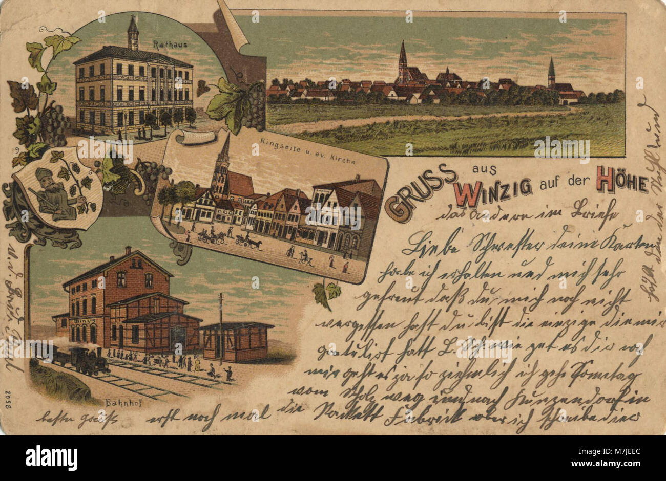 Winzig Schlesien, Ringseite ; - Rathaus und ev. Kirche ; Bahnhof (Zeno Ansichtskarten) Banque D'Images