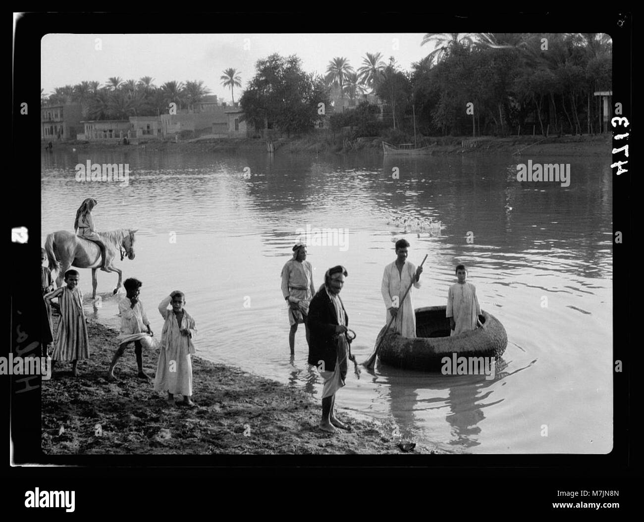 L'Iraq. Scènes sur le fleuve Euphrate prises à Hilla. Une scène de rivière avec petit col ghuffa matpc.16118 Banque D'Images