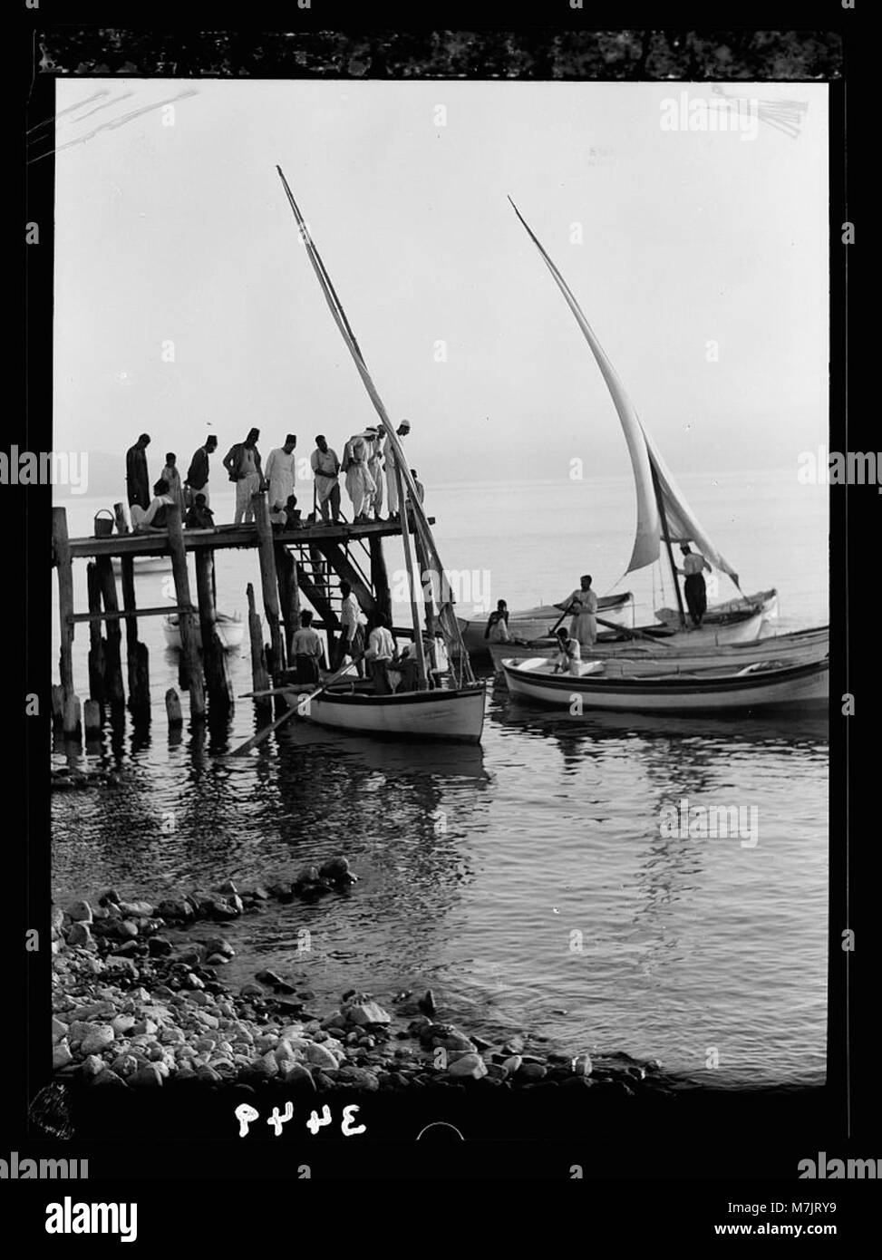 Vues du nord. Le lac de Galilée. Pêcheur. Décharger leurs bateaux après une nuit de labeur LOC.15343 matpc Banque D'Images