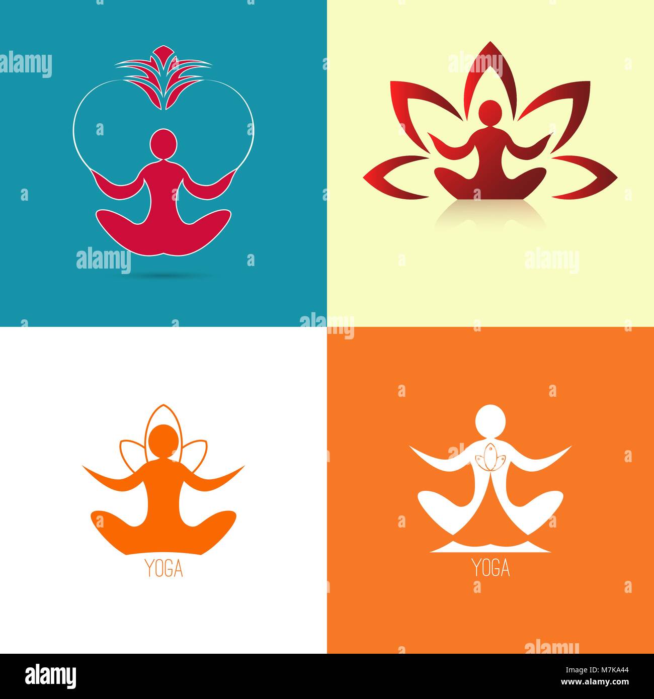 L'icône de yoga. Modèle de logo sur un fond clair. Logo vector pour le centre de spa, centre de yoga, studio de yoga. L'élément de conception graphique du modèle. Set. Vector Illustration de Vecteur