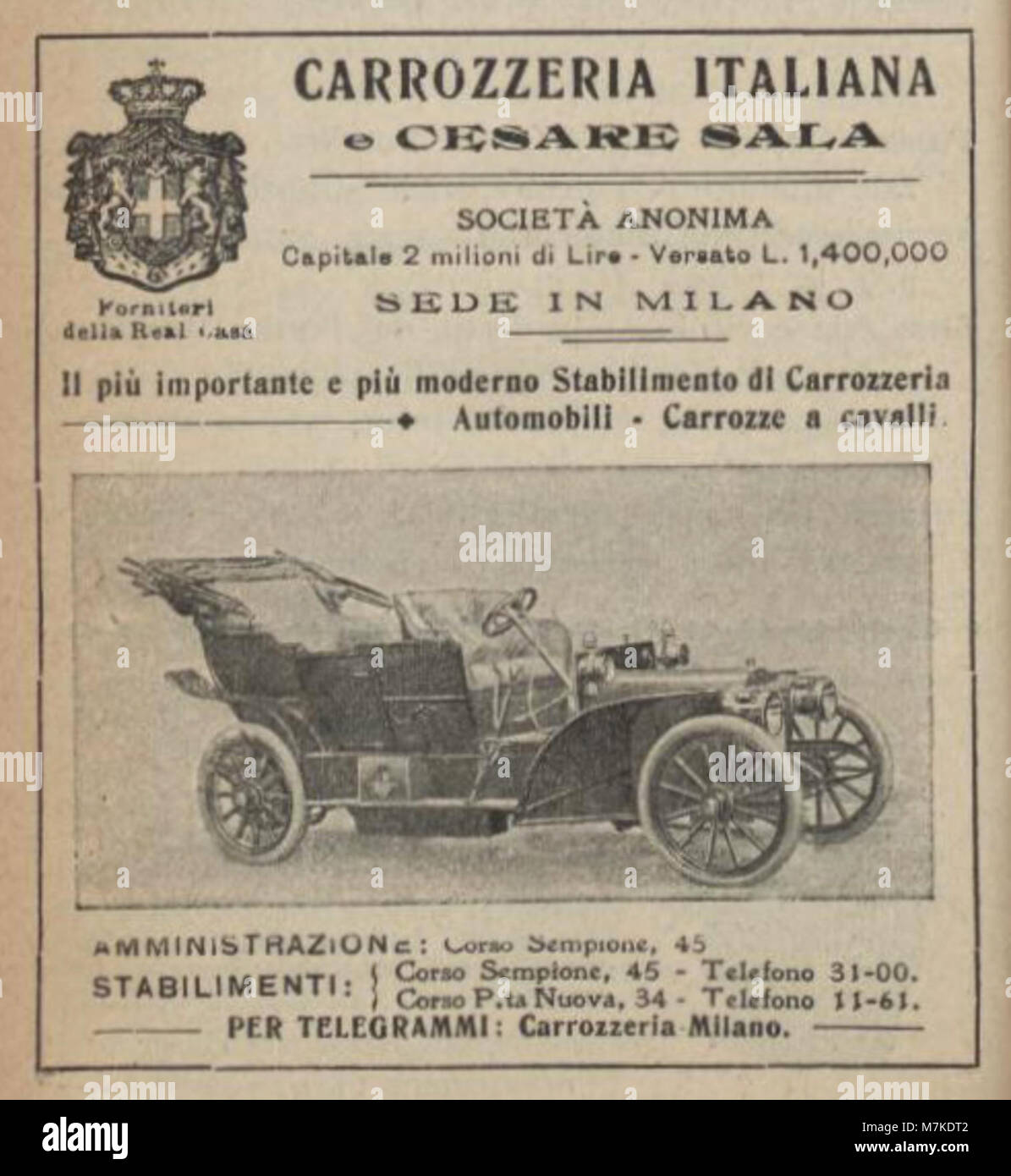 Carrozzeria Cesare Sala, inserzione pubblicitaria (1906) Banque D'Images