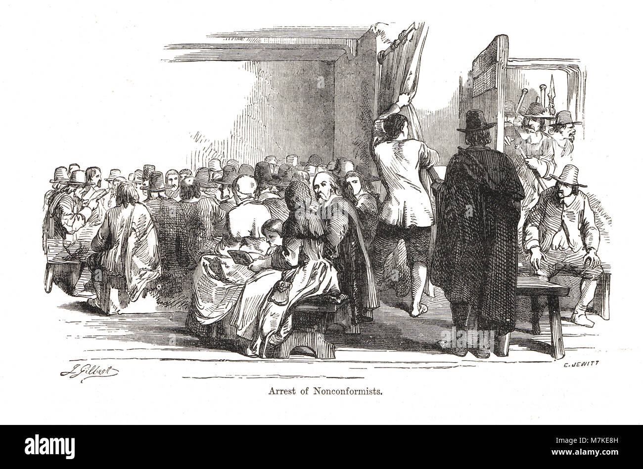 Arrestation de non-conformistes, dissidents de l'Église établie d'Angleterre, 17e siècle Banque D'Images