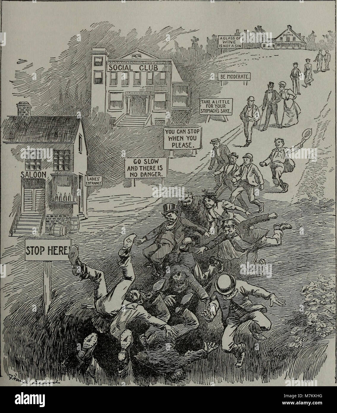 Une illustration de 1902 tirée de « Blasts from the Ram's Horn », un périodique combinant littérature satirique et art visuel pour aborder des sujets sociaux, moraux et politiques du début du XXe siècle en Amérique. Banque D'Images