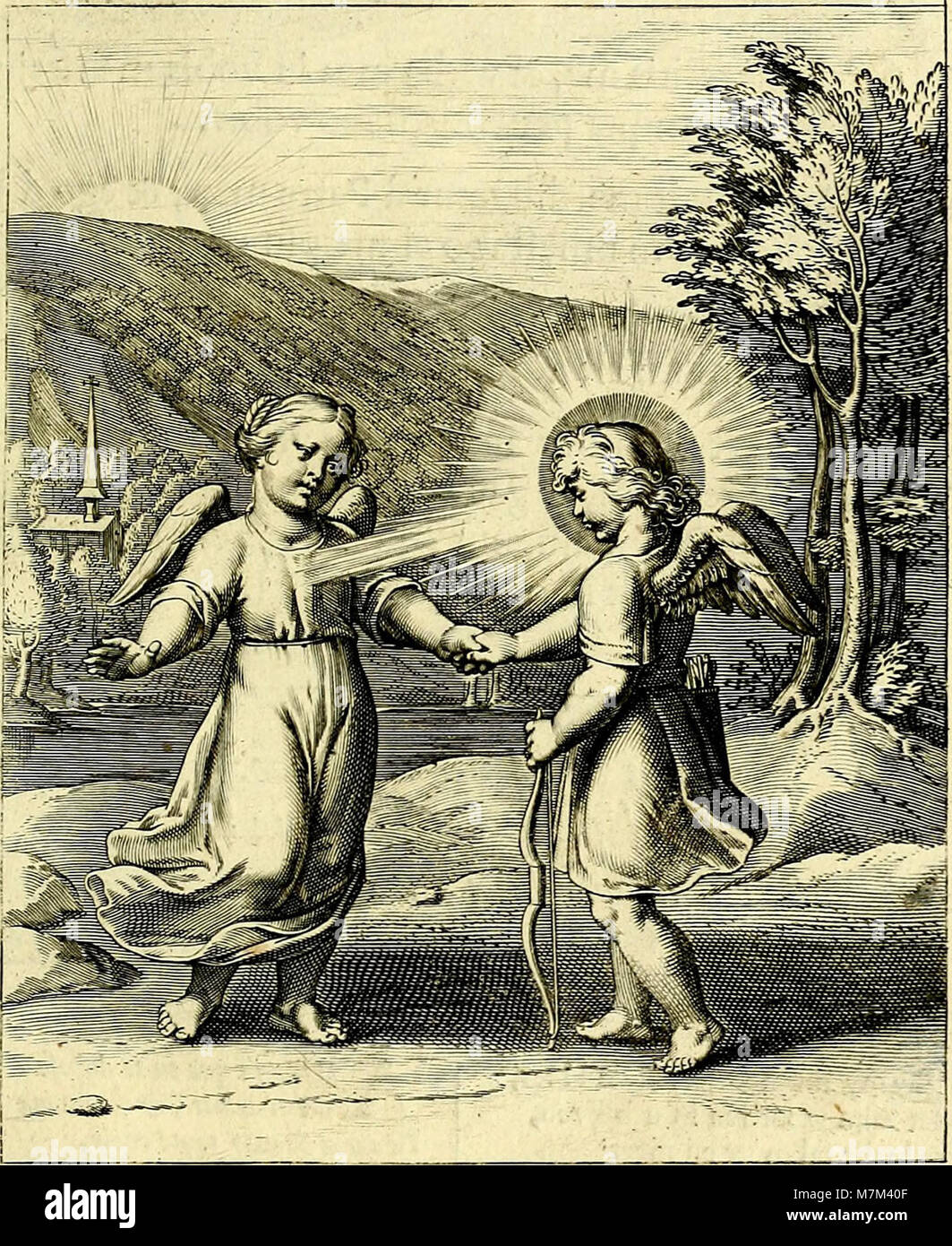 Un livre d'emblèmes d'Otto van Veen de 1660 intitulé Amoris Divini Emblemata, combinant allégorie religieuse et art pour illustrer l'amour divin à travers des gravures symboliques. Banque D'Images