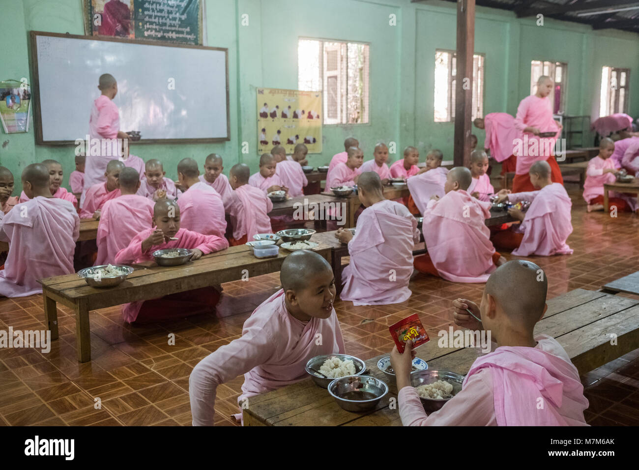 Les jeunes moniales bouddhistes Yangon Myanmar Banque D'Images