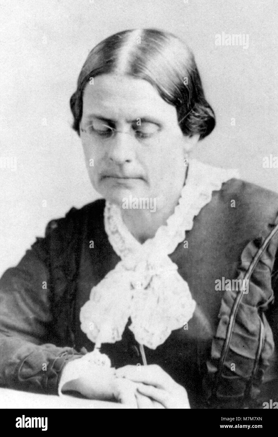 Susan B Anthony. Portrait de Susan Brownell Anthony (1820-1906), American s'effrite et réformateur social, par Matthew Brady, c.1870. Banque D'Images