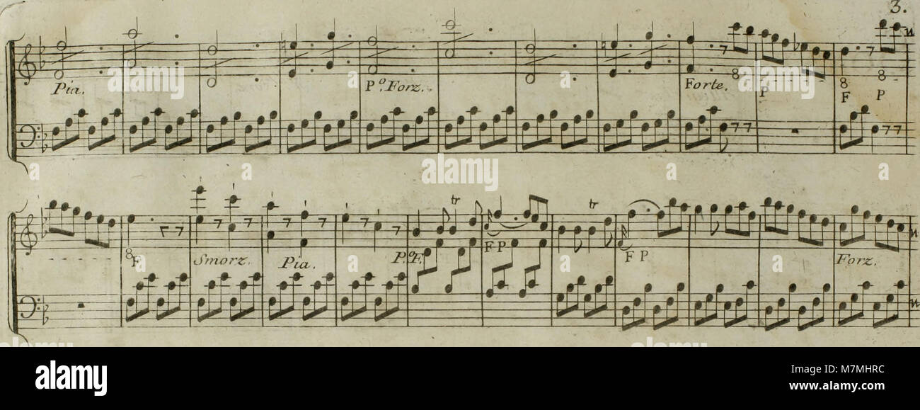 Une partition imprimée du XVIIIe siècle de 'Andante' de Joseph Haydn, arrangée pour harpe avec accompagnement optionnel de violon, illustrant des adaptations contemporaines d'œuvres classiques pour la performance en salon. Banque D'Images