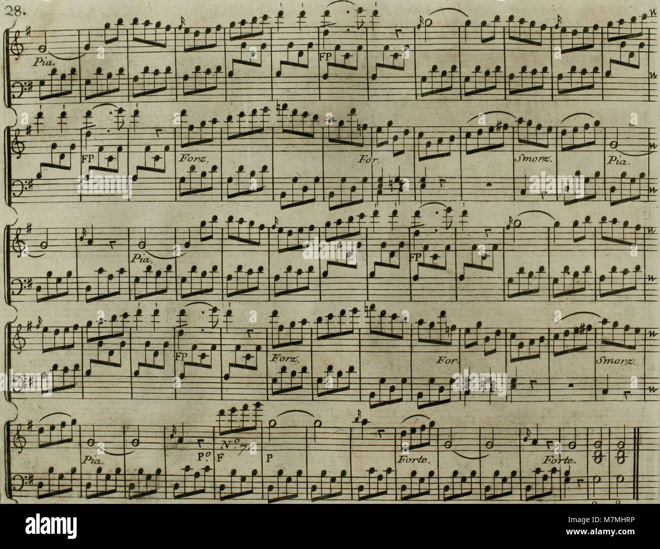 Cet arrangement musical de « Andante » pour harpe et violon de Haydn de 1795 illustre les techniques d'orchestration classiques et le mélange d'instruments à cordes et pincés dans la musique du XVIIIe siècle. Banque D'Images