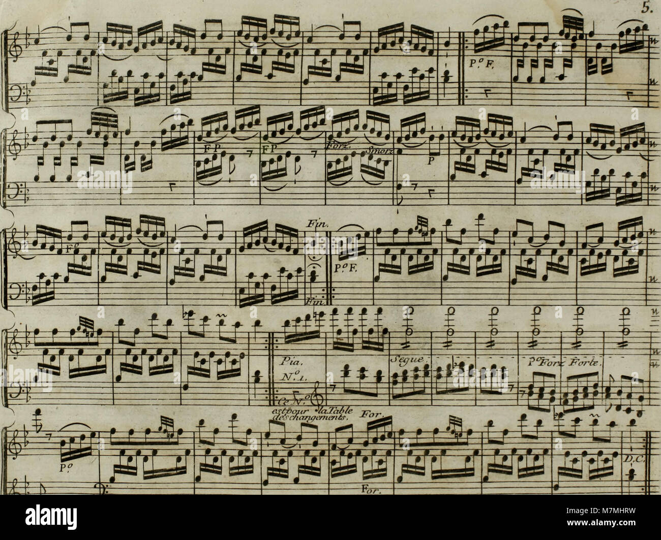 Un arrangement musical de 1795 du célèbre Andante de Haydn pour harpe avec accompagnement de violon facultatif, reflétant la performance de musique de chambre classique de la fin du XVIIIe siècle et le style de composition. Banque D'Images