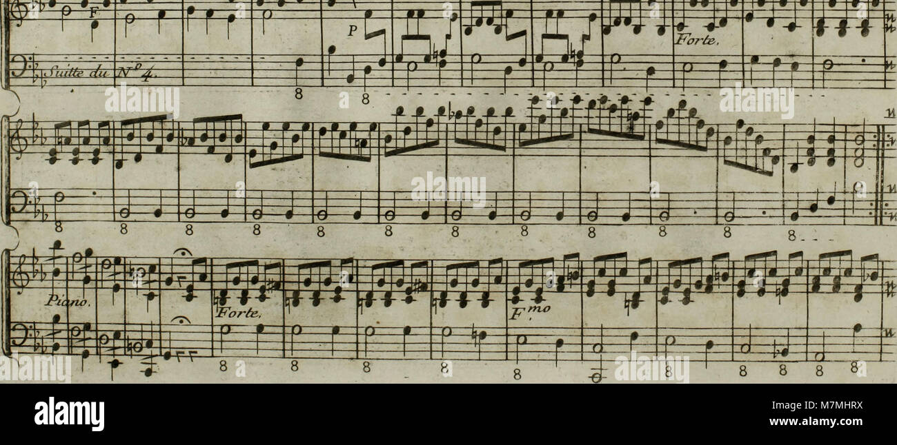 Un arrangement de 1795 partitions de 'Andante' de Haydn, composé pour harpe avec accompagnement optionnel de violon, reflétant la tradition classique européenne de la fin du XVIIIe siècle. Banque D'Images