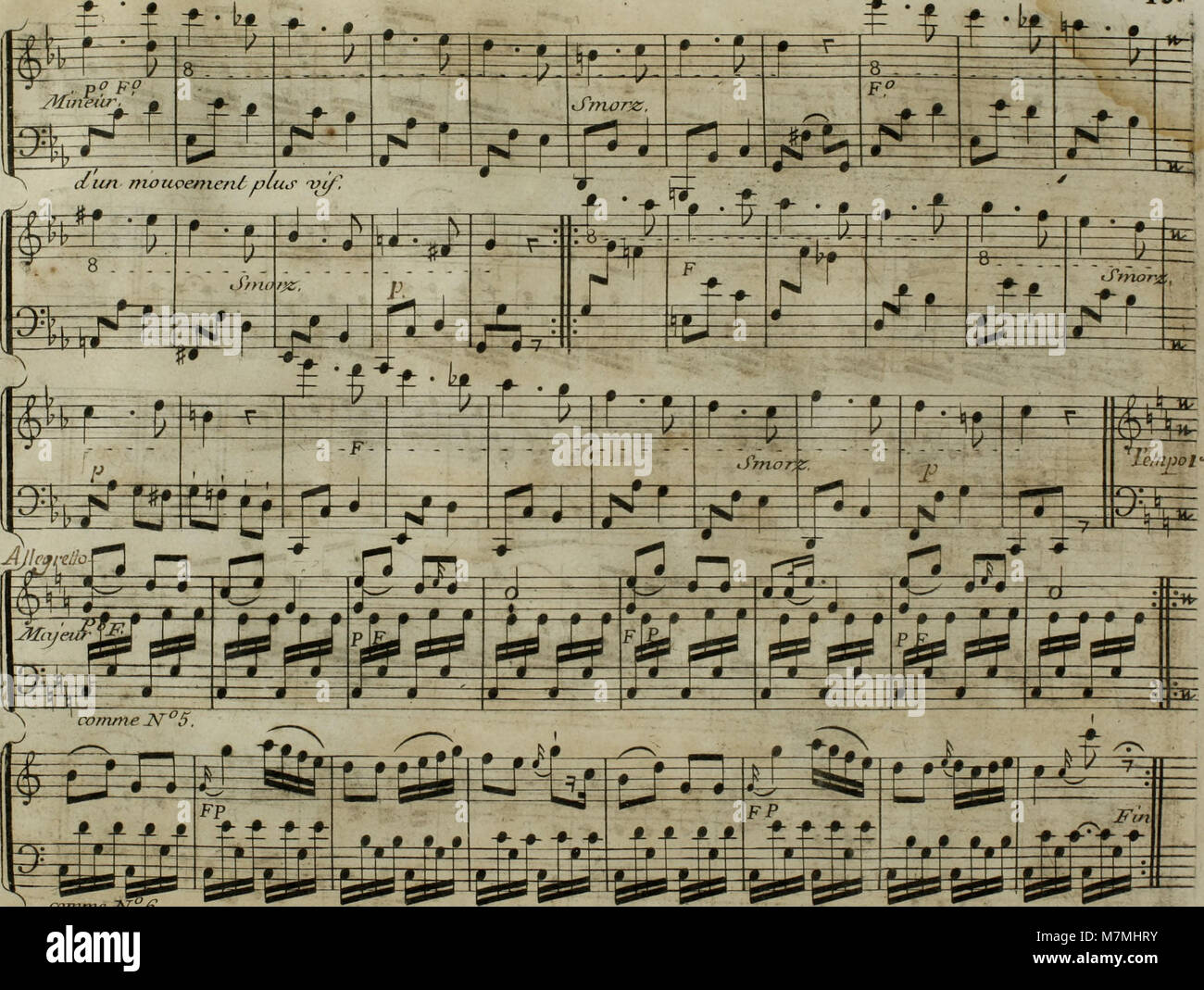 Une adaptation de 1795 du célèbre Andante de Joseph Haydn pour harpe avec accompagnement de violon optionnel, mettant en valeur l’harmonie classique et l’instrumentation de chambre du XVIIIe siècle. Banque D'Images