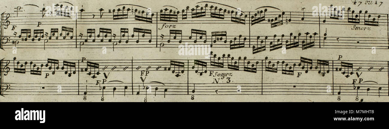 Une composition de Joseph Haydn de 1795 intitulée Andante, arrangée pour harpe avec accompagnement optionnel du violon, illustre l'élégance et la forme de la musique de l'ère classique. Banque D'Images