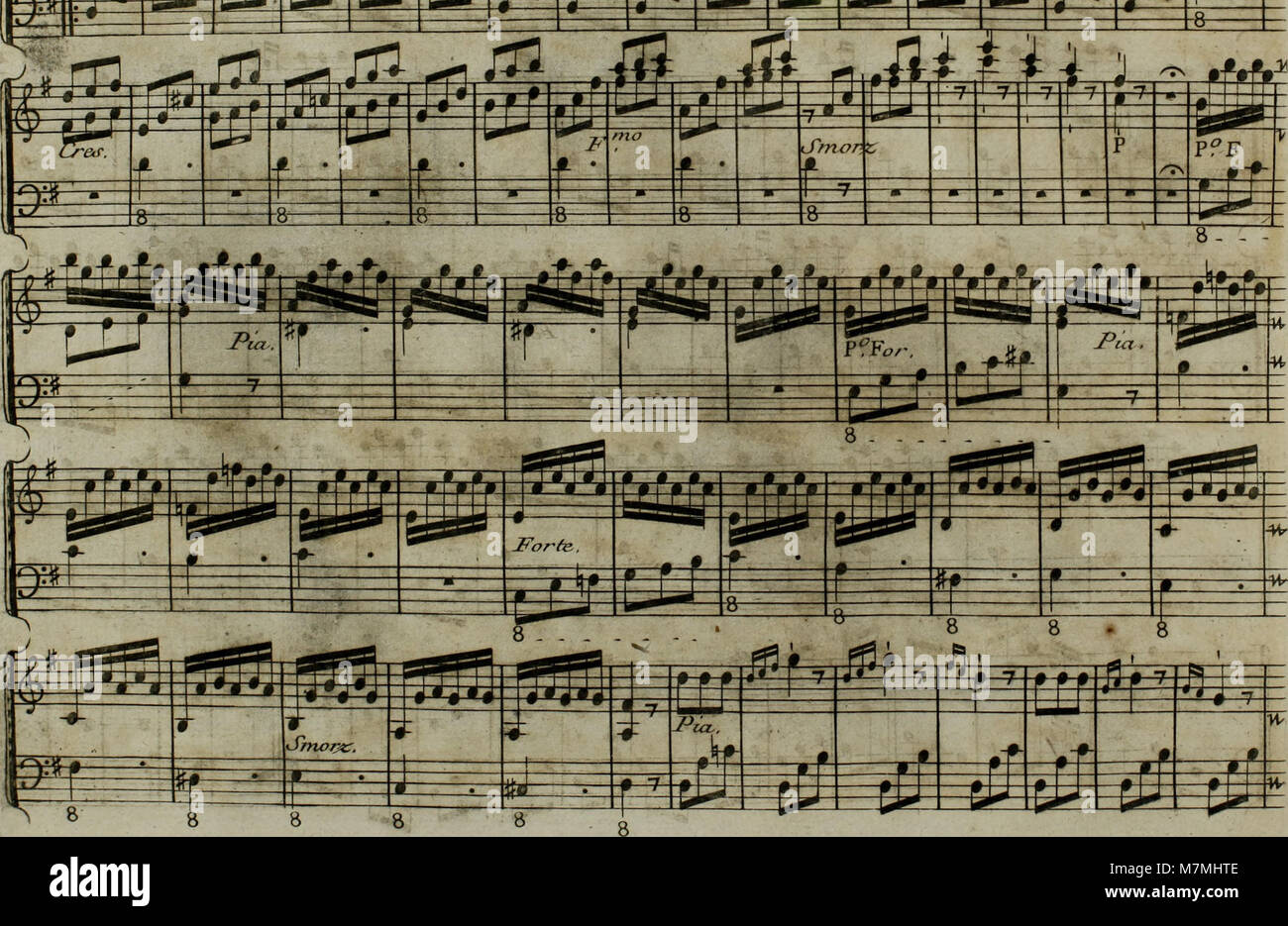 Un arrangement musical de Joseph Haydn de 1795 intitulé Andante du céleste, écrit pour harpe avec accompagnement violon, démontrant l'harmonie d'époque classique et l'artisanat mélodique. Banque D'Images