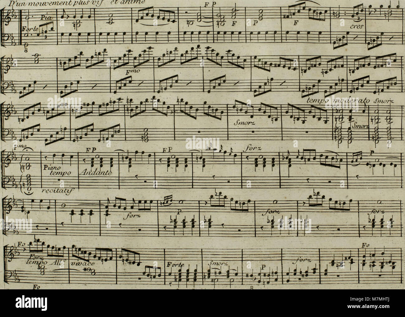 Arrangement musical de 1795 du célèbre Andante pour harpe de Joseph Haydn avec accompagnement de violon facultatif, reflétant les pratiques de musique de chambre de la fin du XVIIIe siècle et les traditions de transcription. Banque D'Images