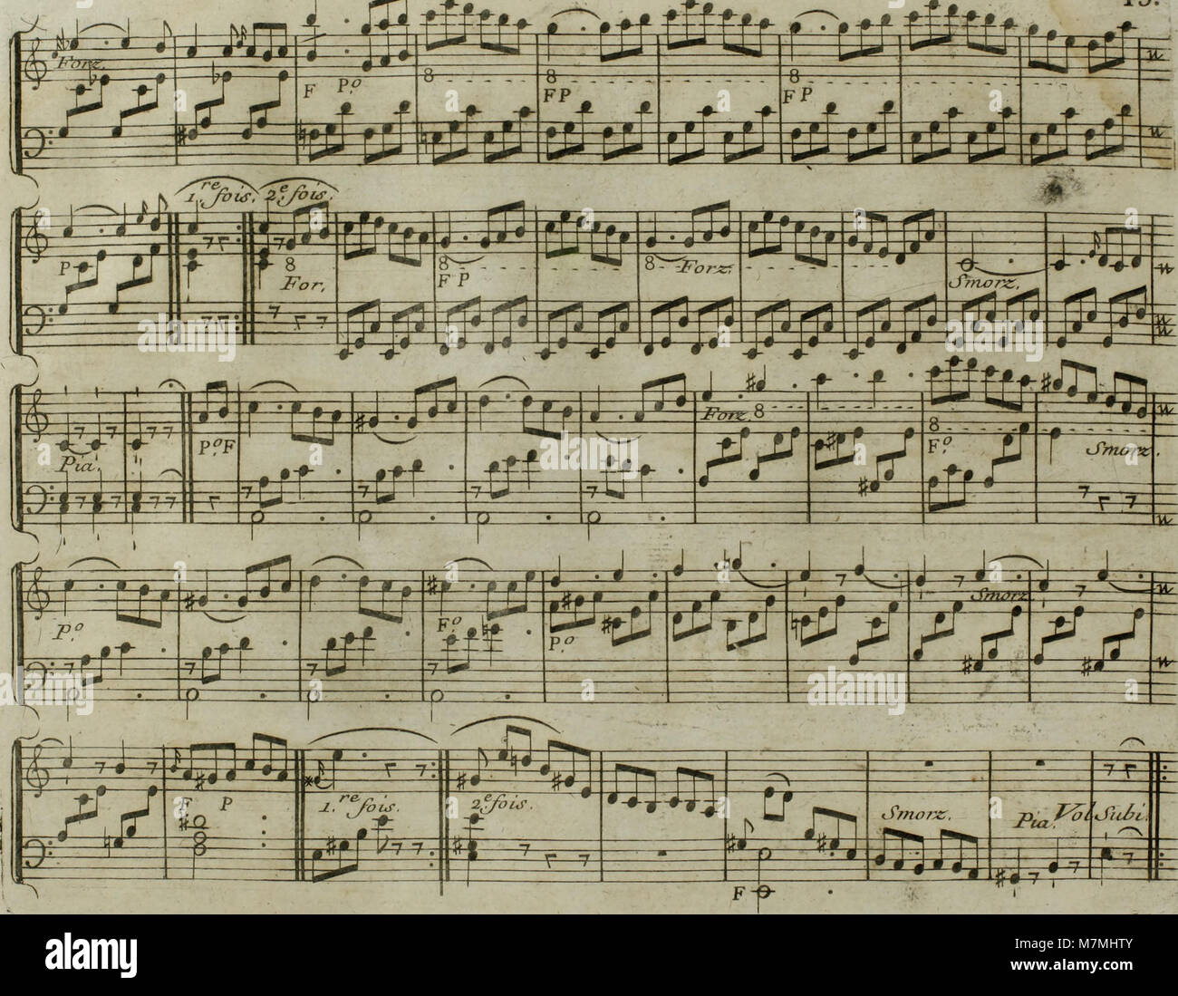 Un arrangement musical de 1795 de 'Andante' de Joseph Haydn, écrit pour harpe et violon, démontrant la composition classique et l'instrumentation de la fin du XVIIIe siècle. Banque D'Images