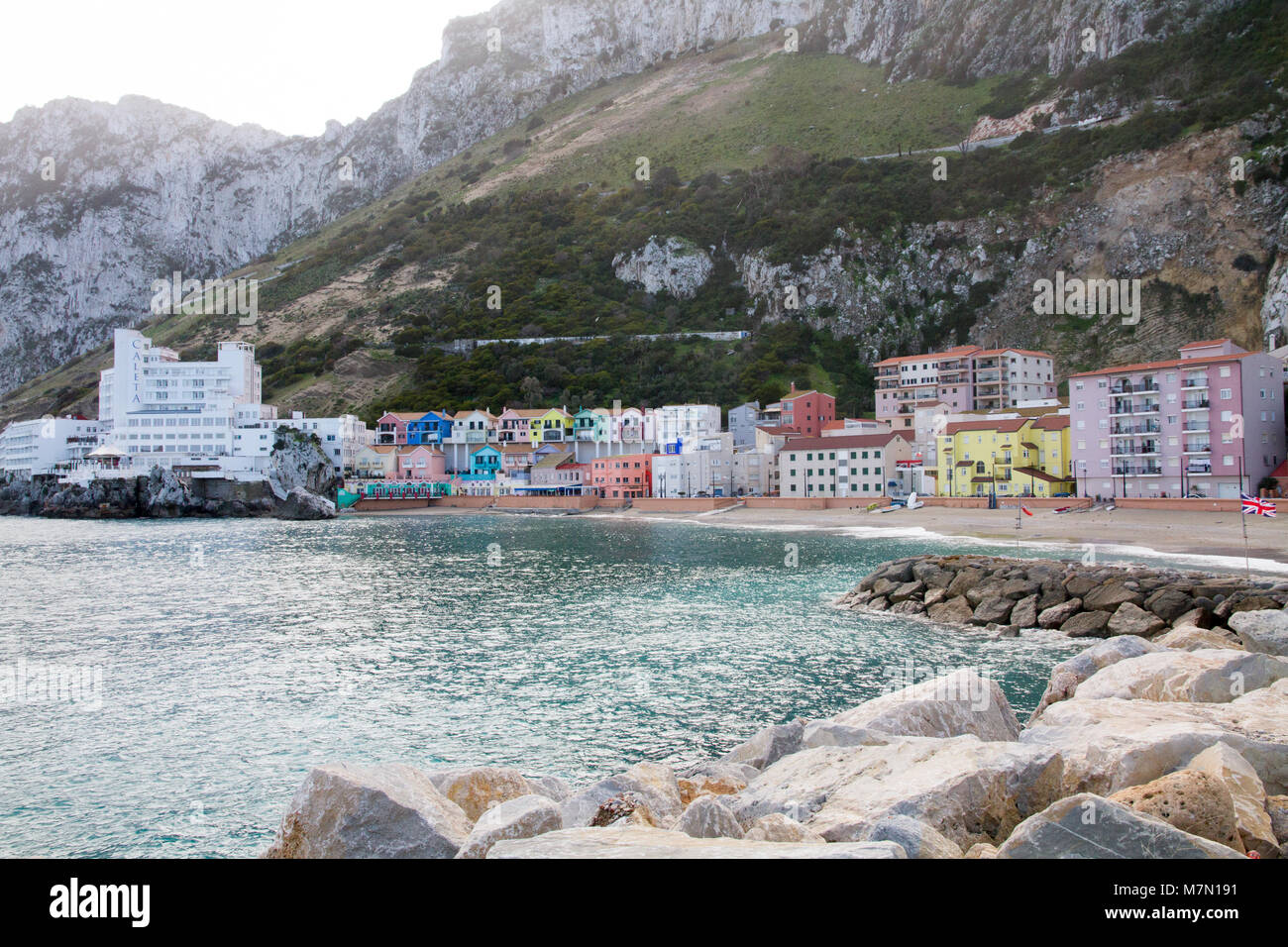 'Catalan Bay Beach', le territoire britannique de Gibraltar en Europe. Banque D'Images