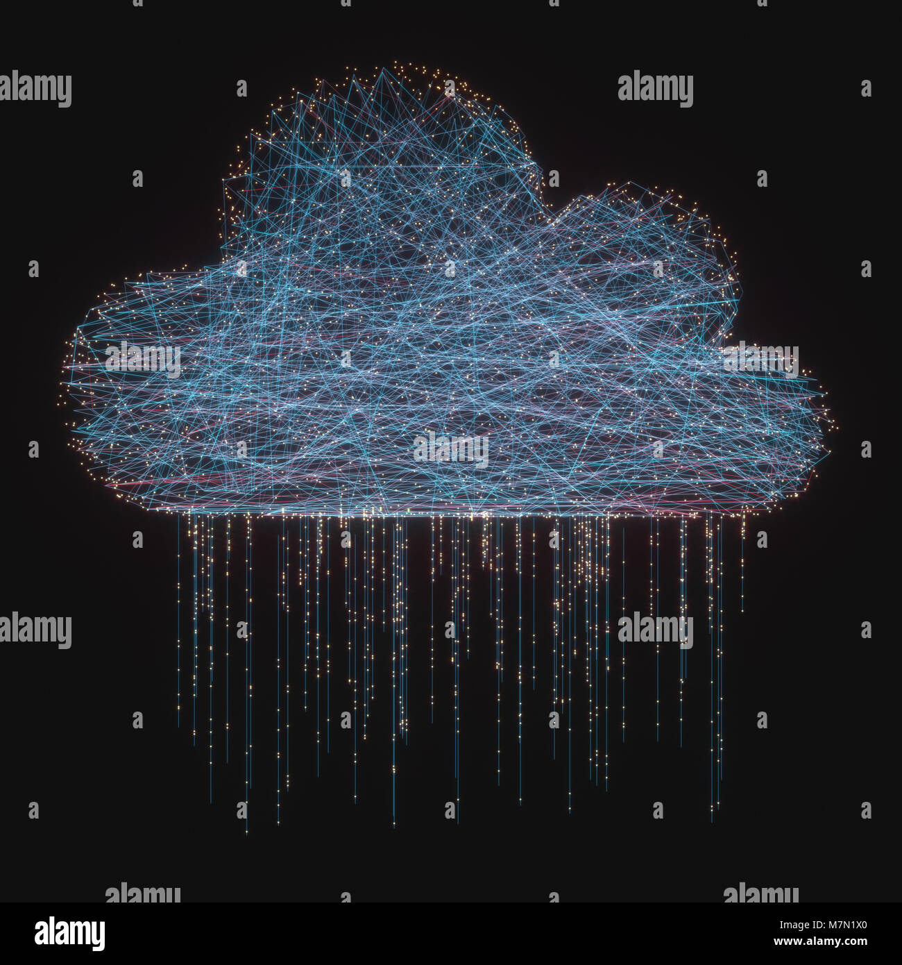 3D illustration. Image concept de cloud computing. Les connexions entre les points formant un nuage. Banque D'Images