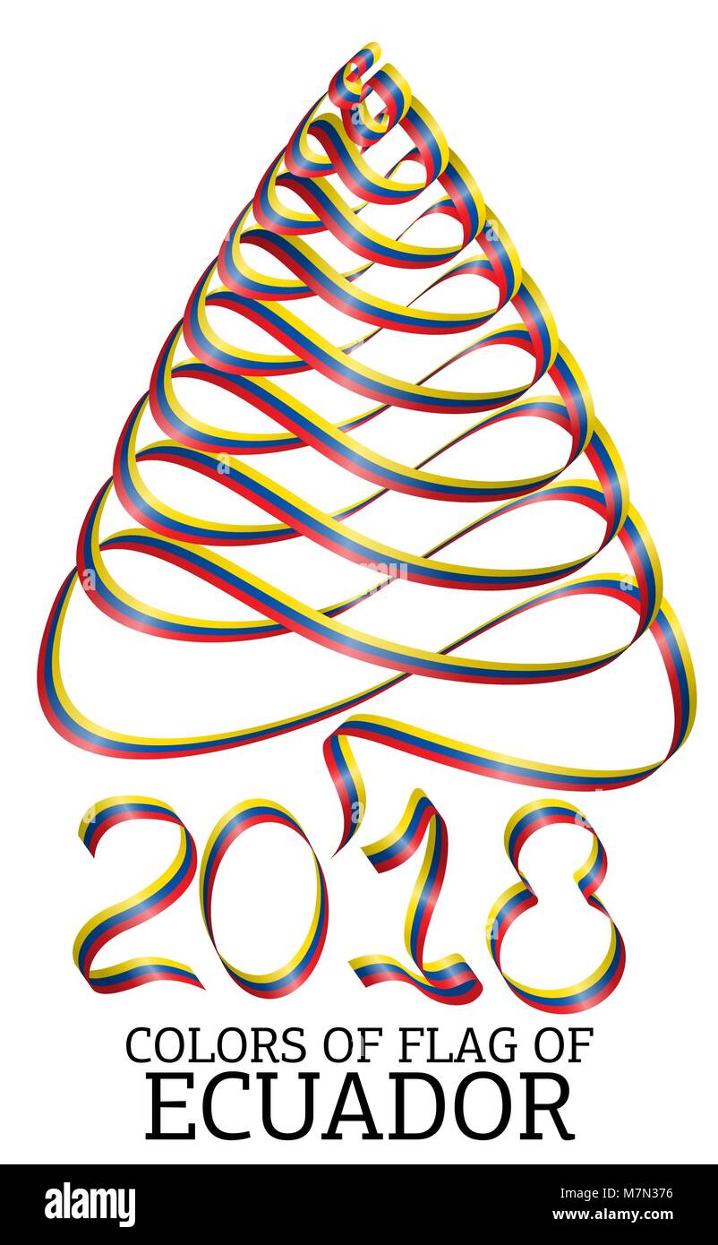 Ruban dans la forme d'un arbre de Noël avec les couleurs du drapeau de l'Equateur Illustration de Vecteur
