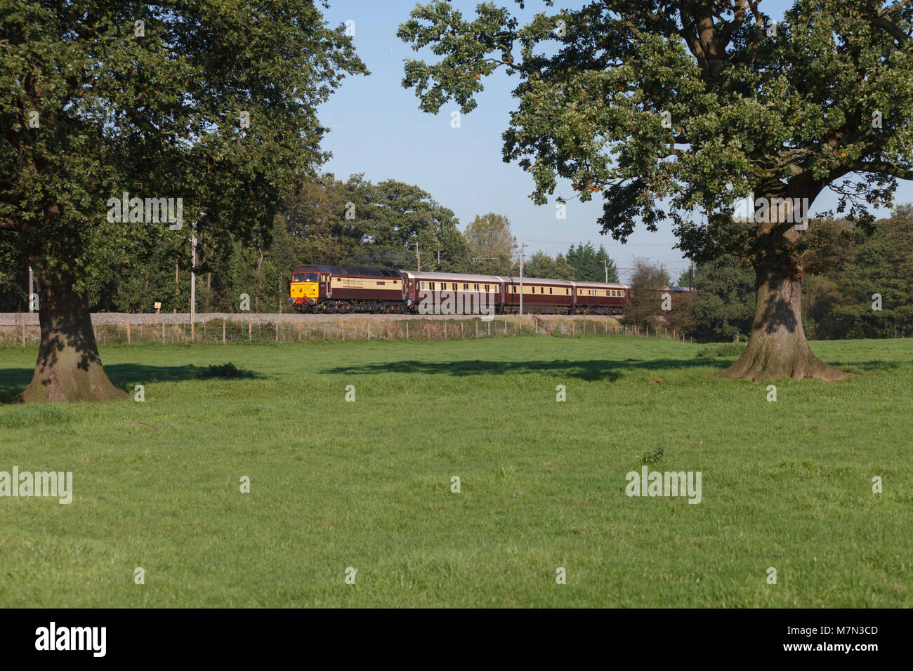 Le Northern Belle restauration train passe Brock (au nord de Preston) avec une centrale de Glasgow - voyage Chester Banque D'Images