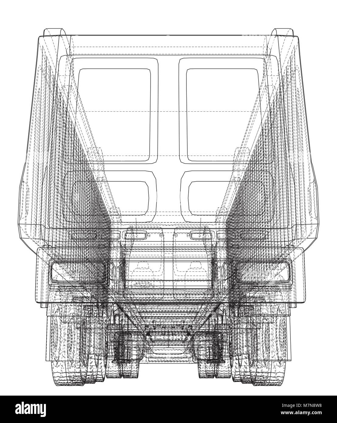 Vue arrière camion isolé sur fond blanc. Eurotrucks fournissant de l'architecture du véhicule pour la conception d'identité de marque. Vue d'en haut. Illustration 3d de traçage. Format vectoriel EPS 10. Illustration de Vecteur