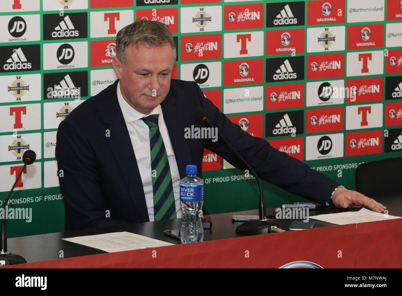 Windsor Park, Belfast, Irlande du Nord, Royaume-Uni. 12 mars 2018. L'Irlande du manager Michael O'Neill a annoncé aujourd'hui son équipe pour le prochain match amical contre la Corée du Sud à Belfast le samedi 24 mars 2018. Crédit : David Hunter/ Alamy Live News. Banque D'Images