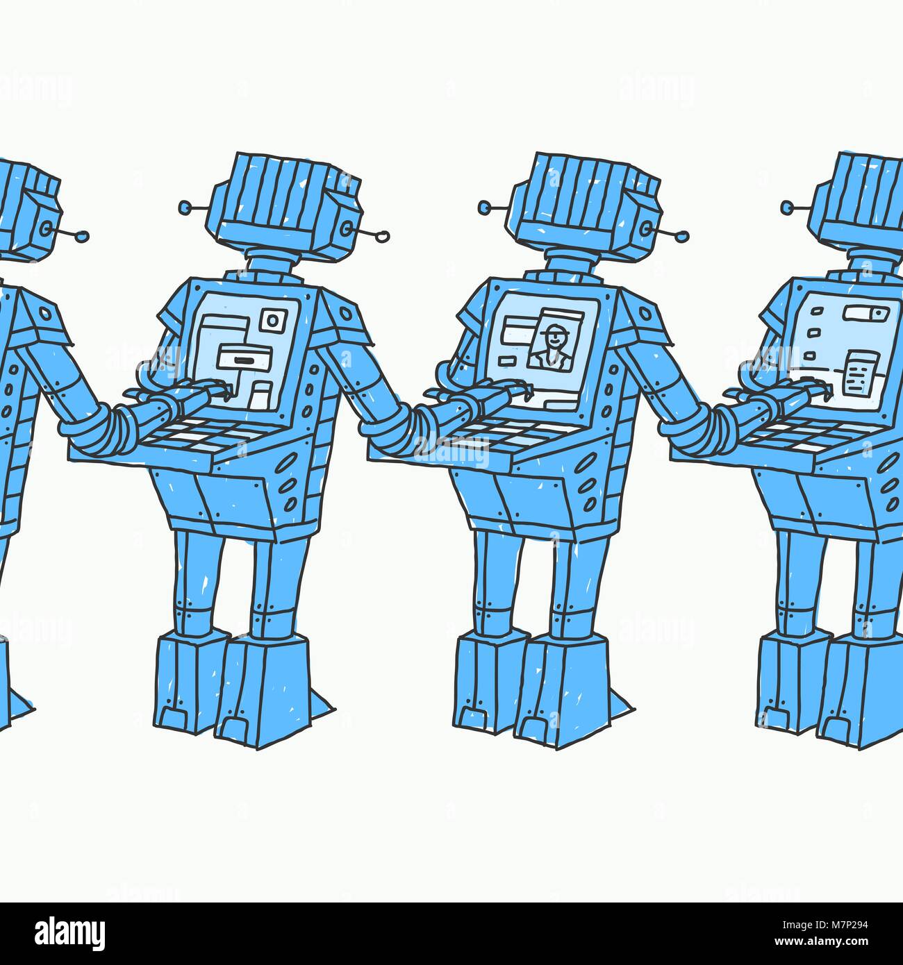 Groupe de robots et d'ordinateur personnel Illustration de Vecteur