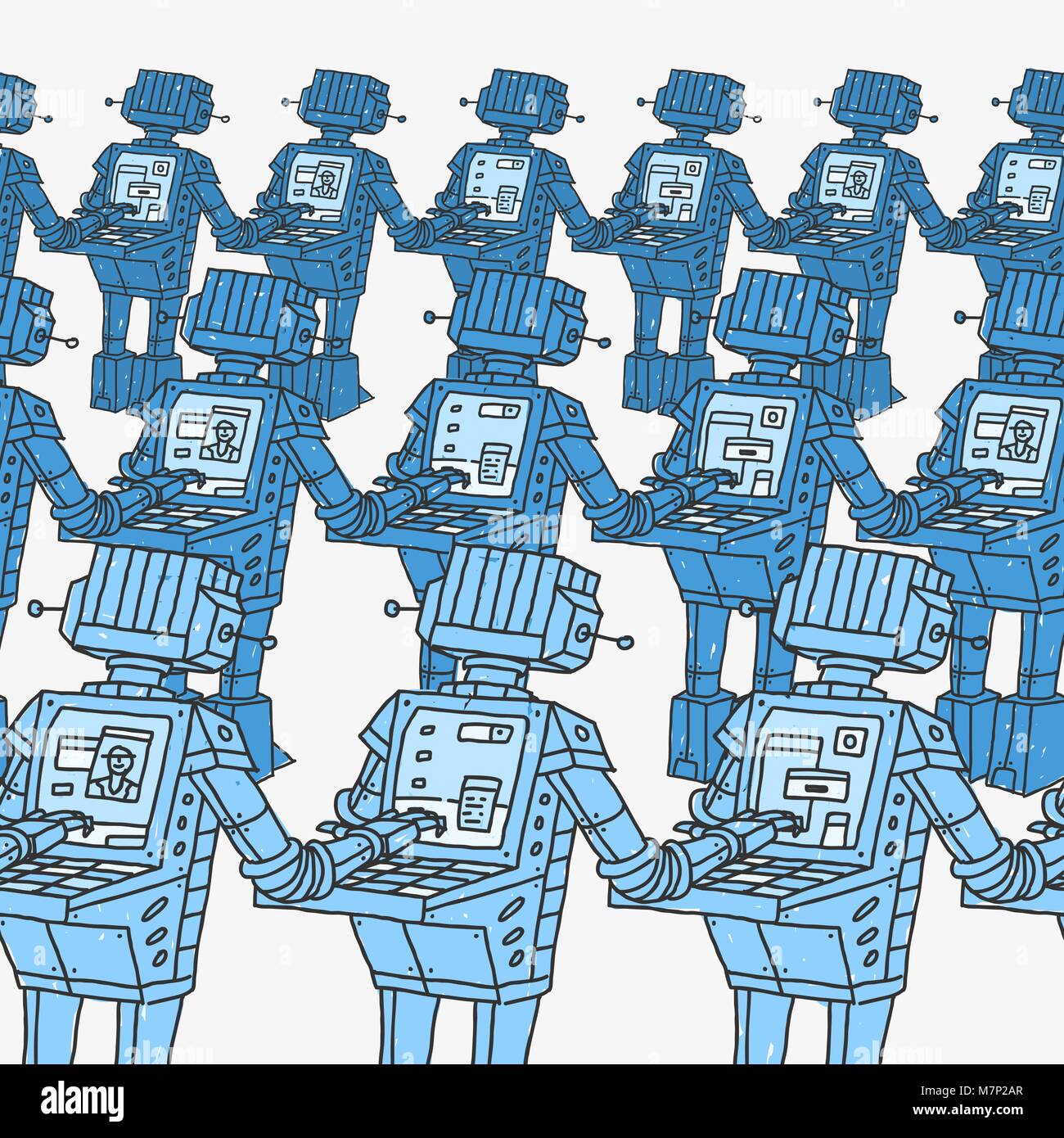 Groupe de robots et d'ordinateur personnel Illustration de Vecteur
