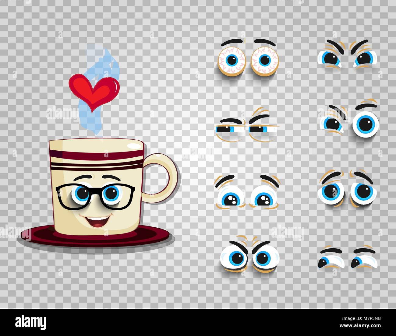 Dans des verres tasse Emoji avec les yeux fixés pour la création personnage  comique. Cheerful doodle mug fumant avec cute cartoon femme visage  souriant. Vector illustrati Image Vectorielle Stock - Alamy