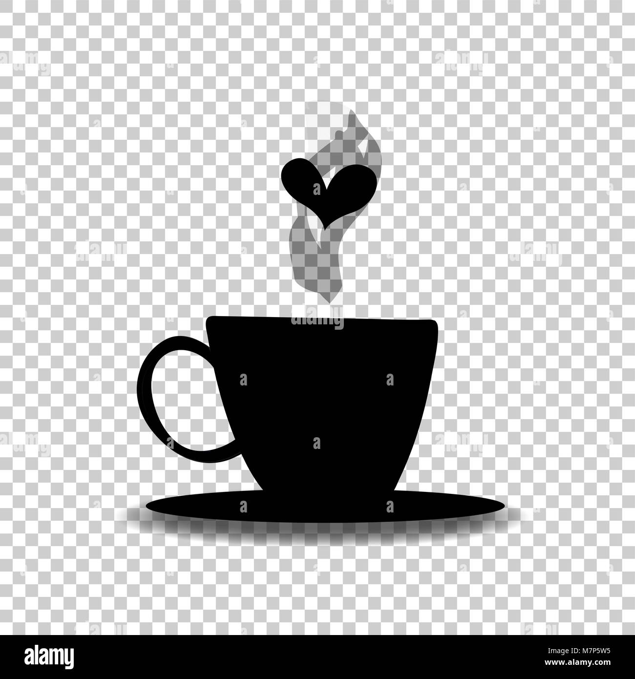 Silhouette noire de thé ou de café tasse avec de la vapeur et le coeur isolé sur fond transparent. Illustration vectorielle, icône, logo, affiche, symbole de mug f Illustration de Vecteur