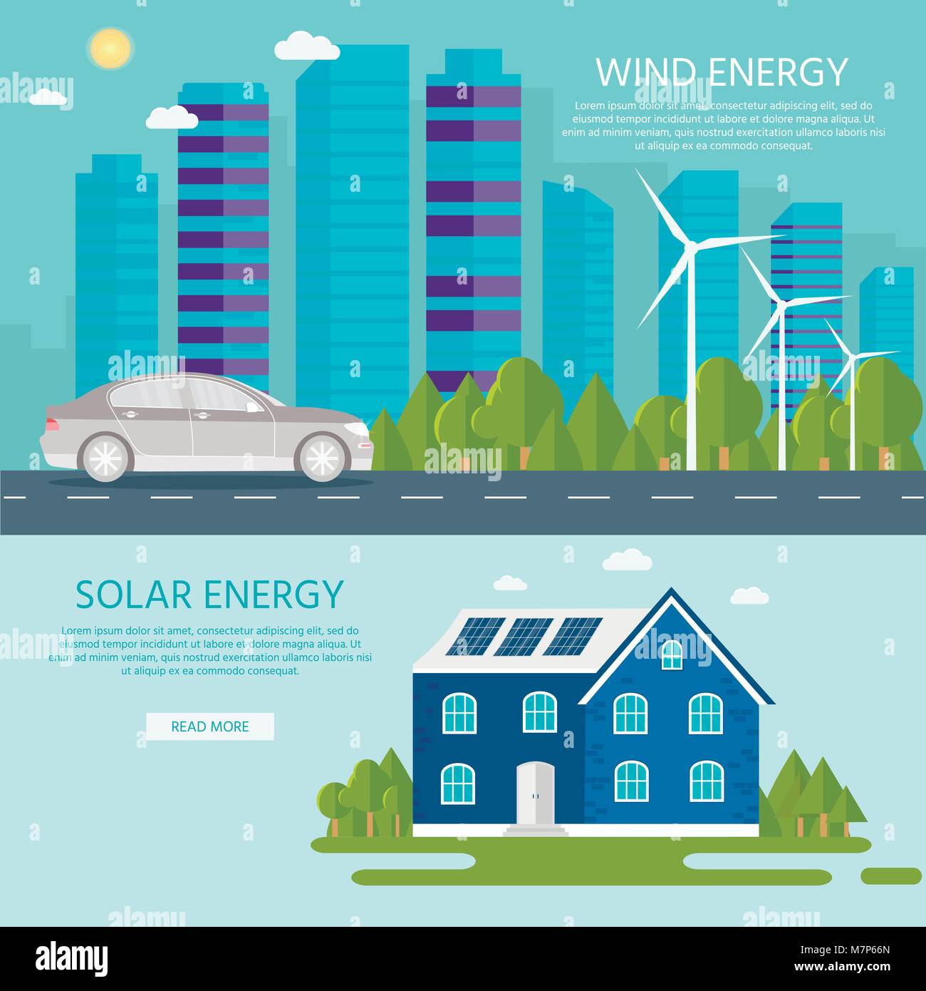 Green maison moderne avec des panneaux solaires, éoliennes et smart. Eco friendly l'énergie alternative. L'infographie de l'écosystème. Télévision vector illustration. Illustration de Vecteur