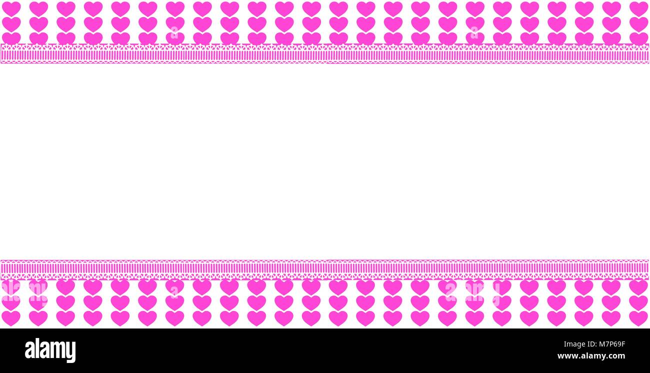 Modèle horizontal Cute avec motif coeur rose bordée, de l'espace pour le texte sur fond blanc. Frontière vecteur, cadre, bannière, affiche pour valentines festi Illustration de Vecteur