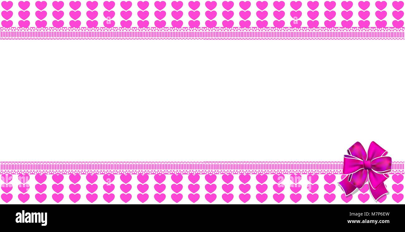 Modèle horizontal Cute rose avec motif coeurs entrelacés, l'espace pour le texte avec de gros ruban dans le coin. Frontière vecteur, cadre, bannière, poster Illustration de Vecteur