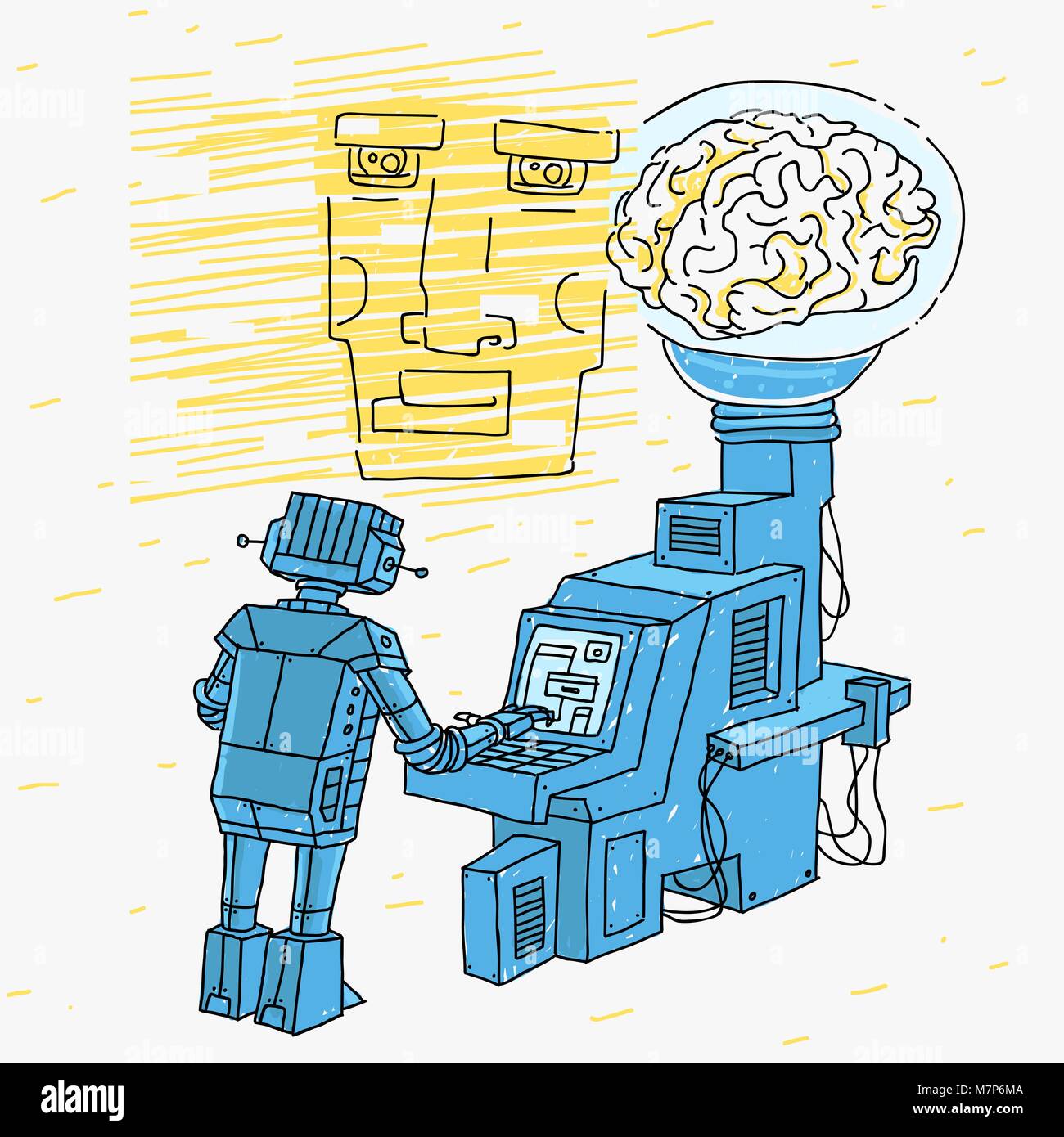 L'Intelligence Artificielle Cartoon Illustration de Vecteur