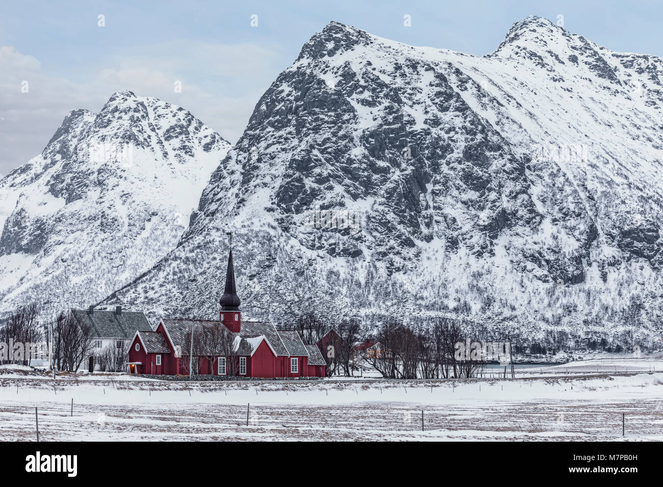 Flakstad Église, Lofoten, Norvège, Europe Banque D'Images