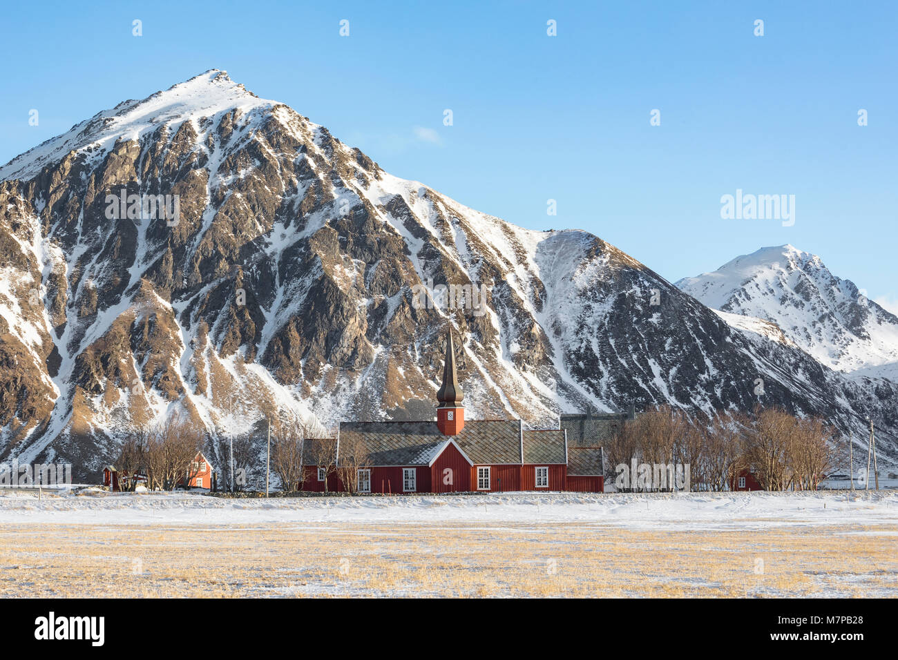 Flakstad Église, Lofoten, Norvège, Europe Banque D'Images