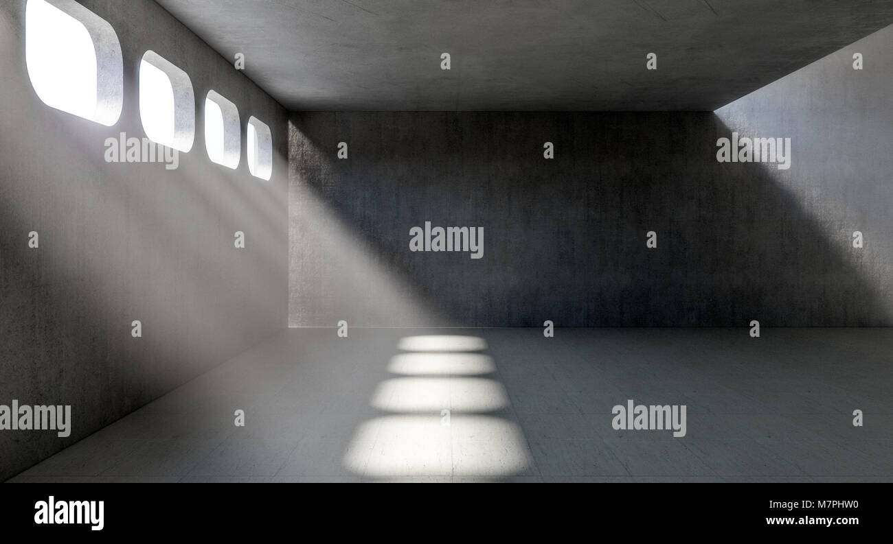 Piscine béton avec Windows et Sun Ray light image de rendu 3D Banque D'Images